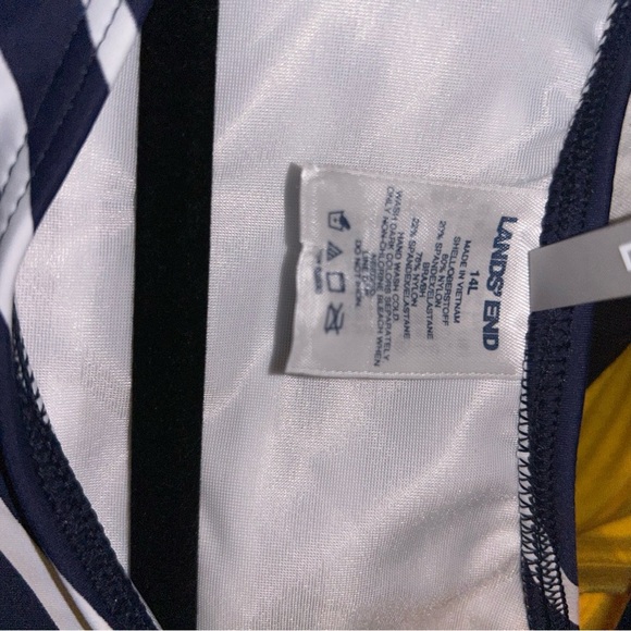 Lands’end Navy MIXED DIAGONAL STRIPE Chlorine Resistant UPF 50 Tankini Top 14L - Picture 4 of 4